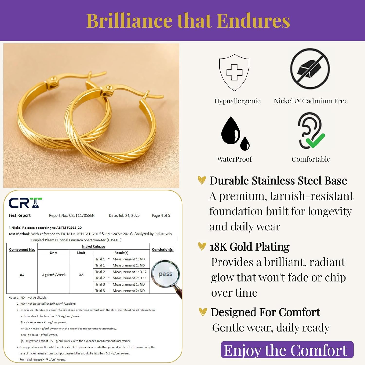 18K Gold Textured Hoop Earrings for Women - Hypoallergenic Stainless Steel Statement Geometric Chunky Hoops Minimalist Jewelry Earring Gifts for Birthday Anniversary - Image 3