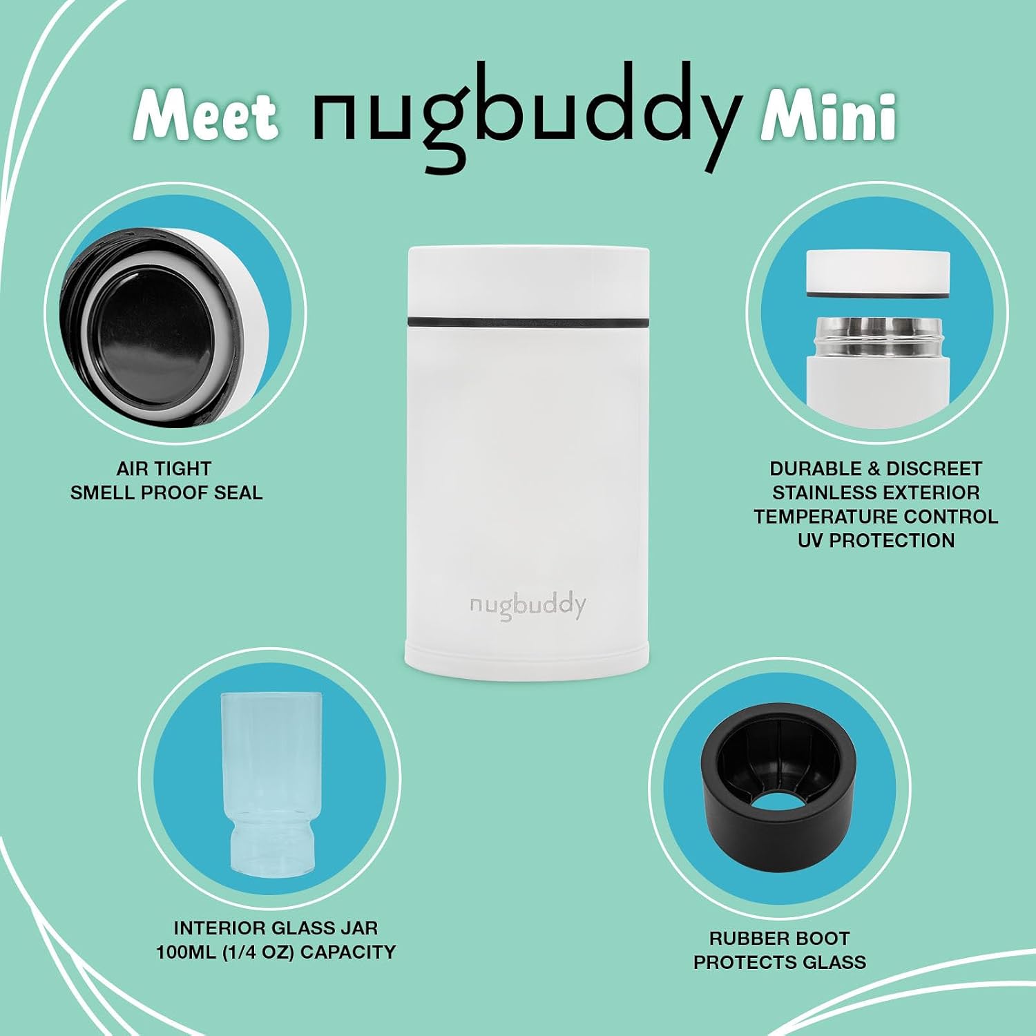 Airtight Storage Container Bundle - Vacuum Sealed Insulated w Nested Glass Jar - UV Protection, Temperature Controlled Stainless - 300 ml (3/4 Oz) & 100 ML (1/4 Oz)