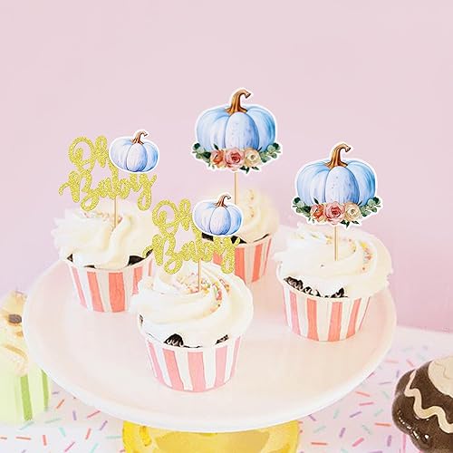 Miniatura 3 de 24 piezas Oh Baby Pumpkin Cupcake Toppers Glitter Pumpkin Cupcake Picks Little Pumpkin Baby Shower Decoraciones Oh Baby Shower Tema de Cosecha de