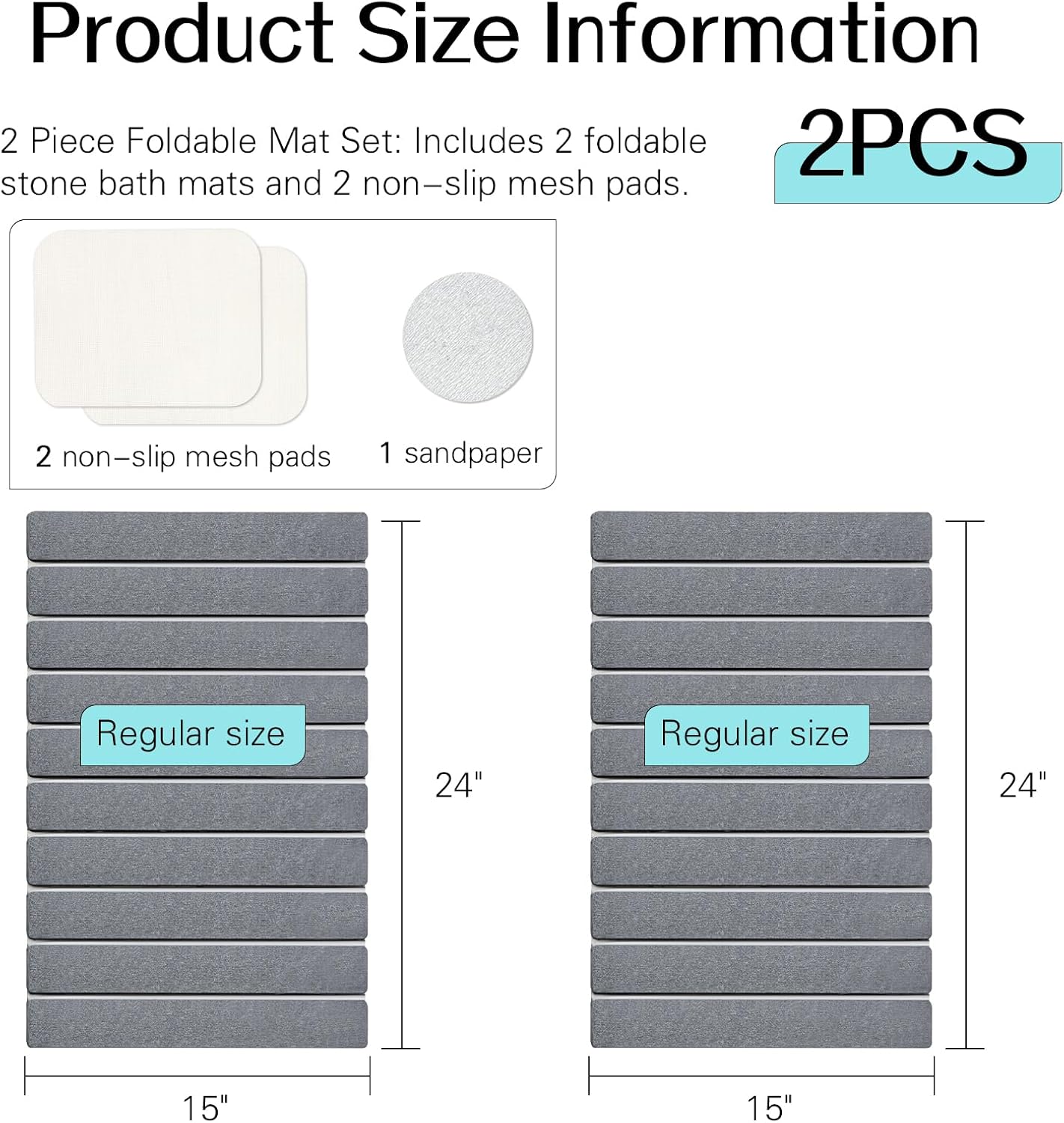 Cuckan 2 Pack Foldable Stone Bath Mats for Bathroom Super Absorbent Diatomaceous Earth Bath Mat Quick Dry Bath Rug Drying Mats with Non Slip Shower Rug Tub Shower Mat - Image 2