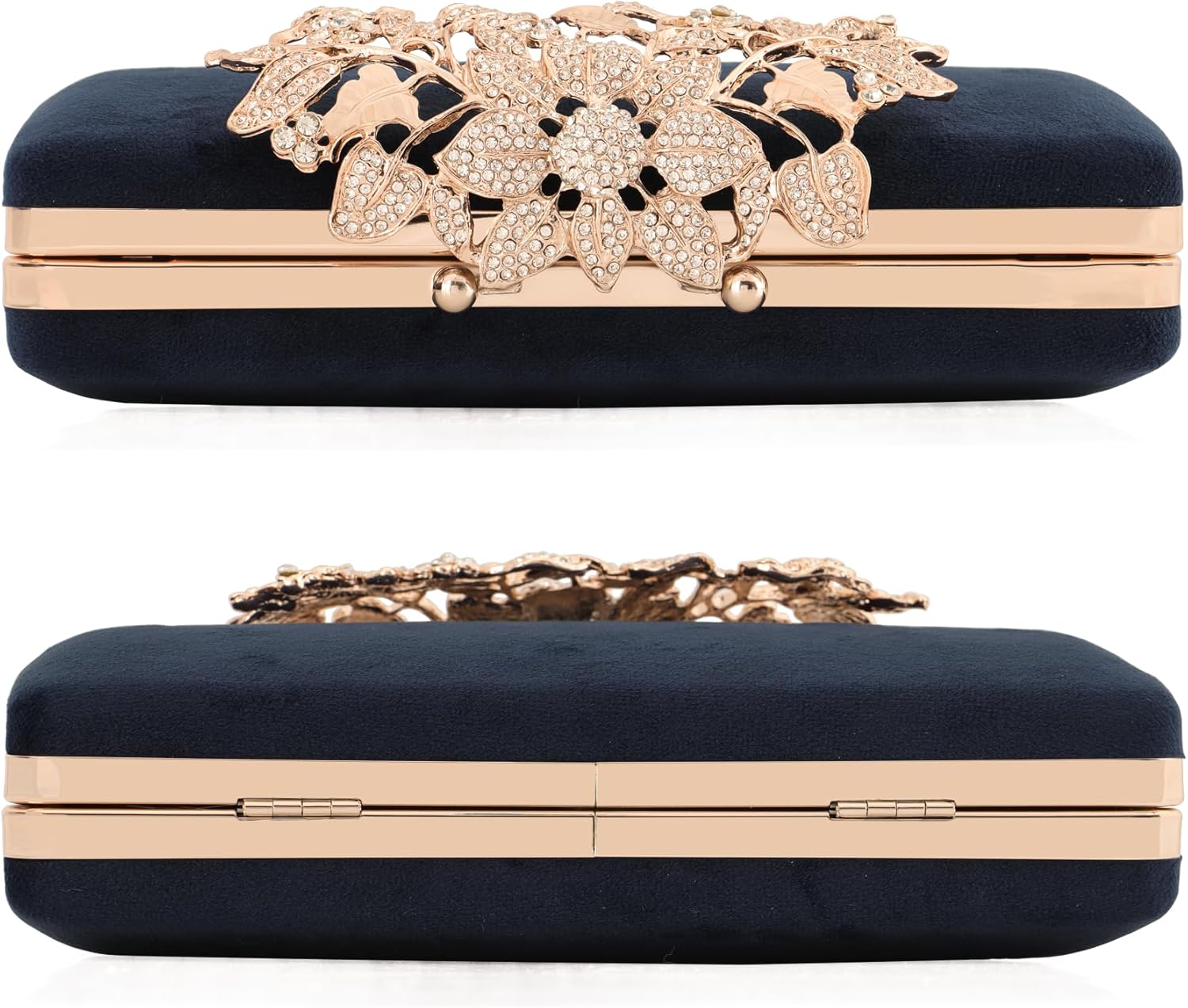 DEXMAY Women's Evening Clutch Bag with Rhinestone Flower Clasp,Crystal Purse for Wedding,Party,Prom