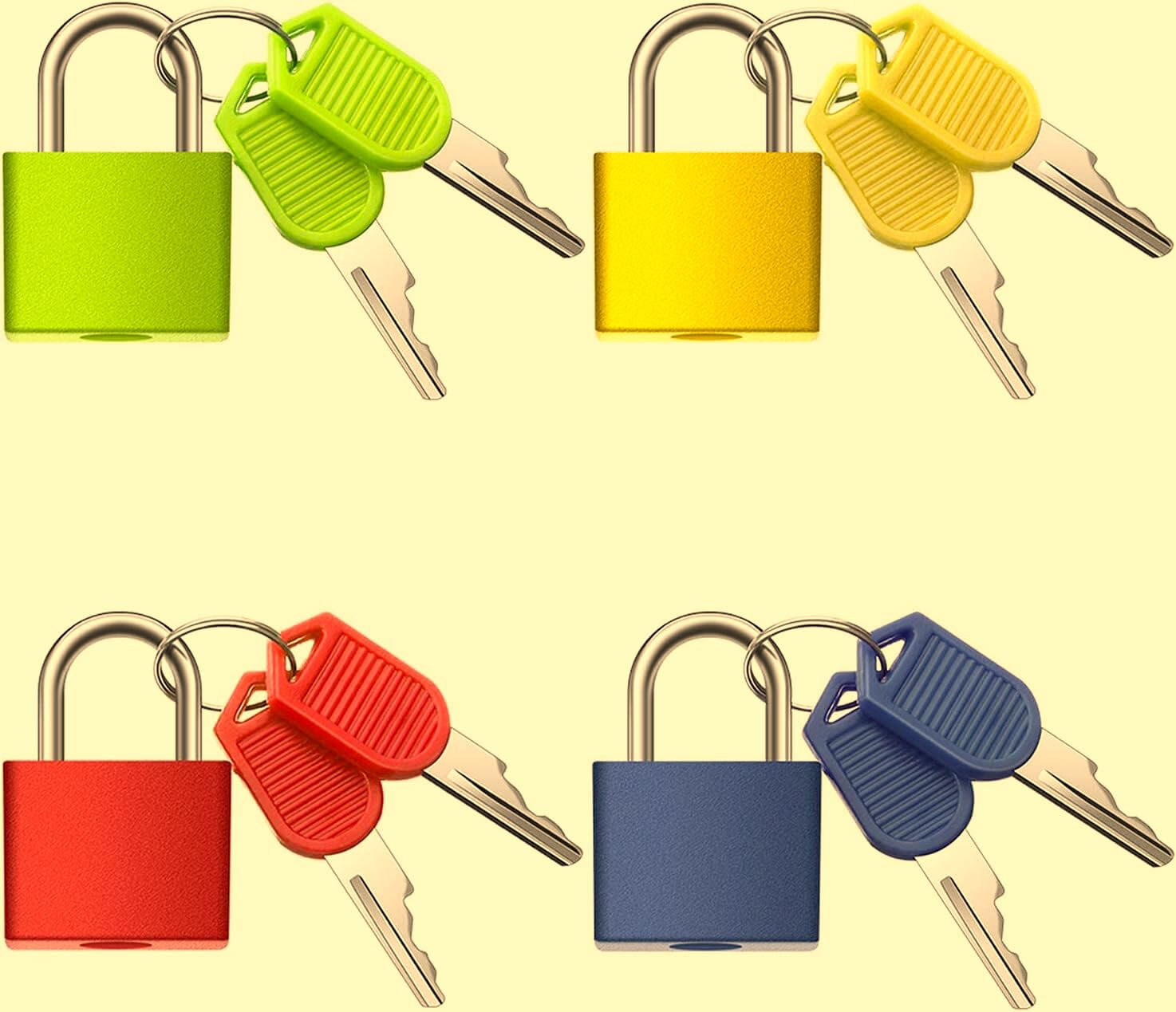 4 Small Size Stainless Steel Padlocks with 2 Keys Each | Securing Luggage While Traveling | Suitcase Backpack Luggage School Gym | (1 Pack Contains 4 Locks): VIVITO Colorful Padlocks Set-image-13