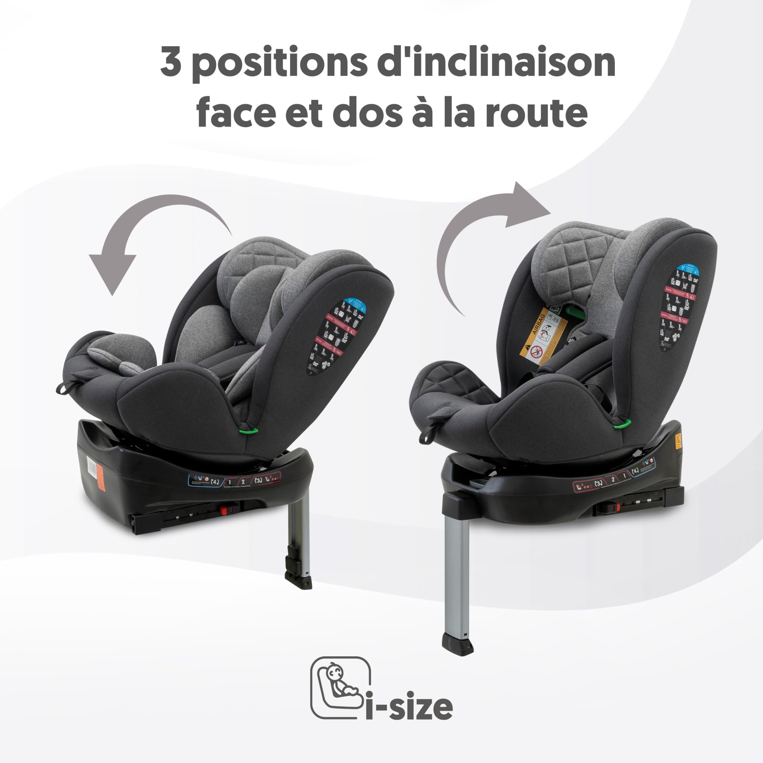 Interbaby Siège Auto Bébé Sella i-Size ISOFIX 360° Groupe 0+1+2+3 (Gris) | Siège auto pivotant 360 inclinable 40-150 cm, réducteur nouveau-né, protection latérale SIP, appui-tête réglable