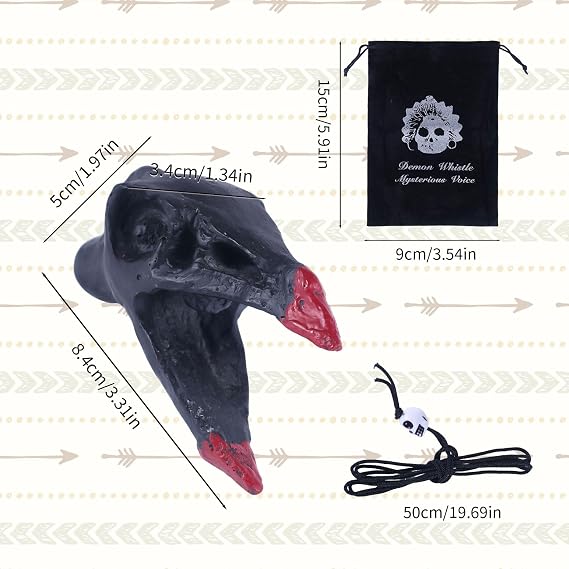 Aztec Death Whistle, Crow Skull Aztec War Whistle with Drawstring Bag & Lanyard 125 dB Authentic Human Sounding Screams for Collection Halloween Festival of the Dead Gift