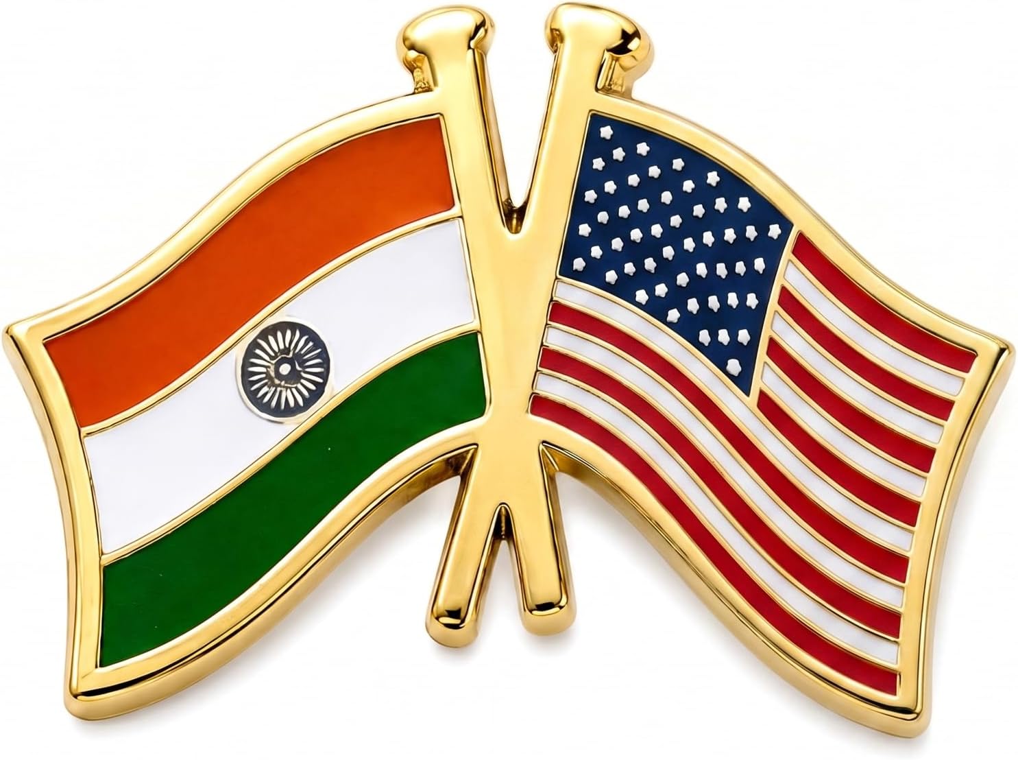 The Flag Shop India-USA Cross Flag Brass Lapel Pin/Brooch/Badge for Clothing Accessories