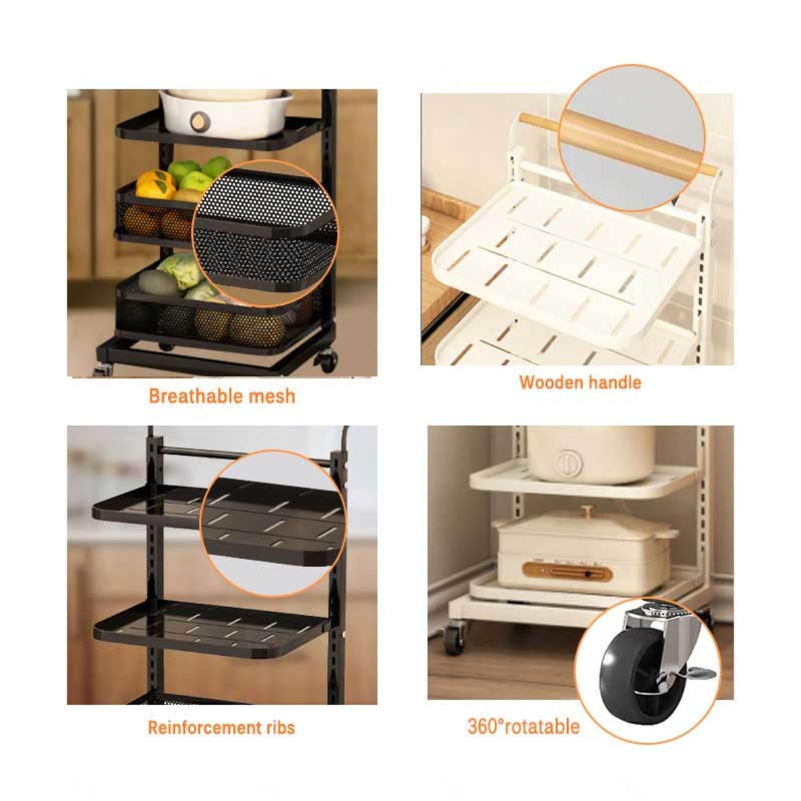 Wytrzymałe doniczki i patelnie nizer – wolnostojąca półka kuchenna z 4 deskami i 2 koszami, biały stojak na talerze do szafki lub szuflady