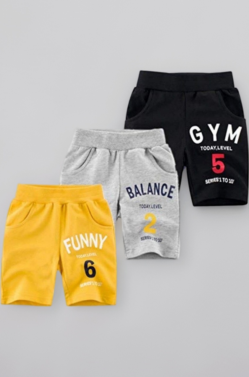 KYDA KIDS® Boys 100% Cotton Regular Fit Casual Shorts for Multicolor - Pack of 3