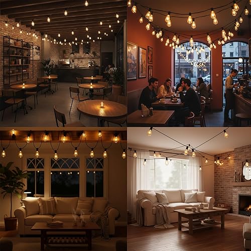 Miniatura 7 de Tira de luces para exteriores de 10 pies, tira de luces Edison negras con 11 bombillas Edison transparentes (1 de repuesto) con certificación UL,