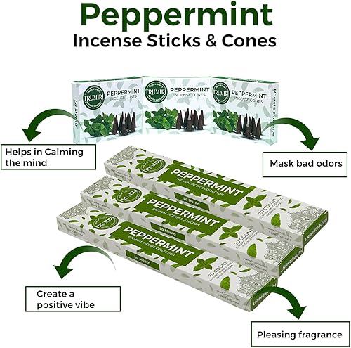 Miniatura 5 de Paquete combinado de palitos de incienso de menta y conos de incienso, 60 varillas de incienso + 30 conos de insencia, incienso perfumados, insents