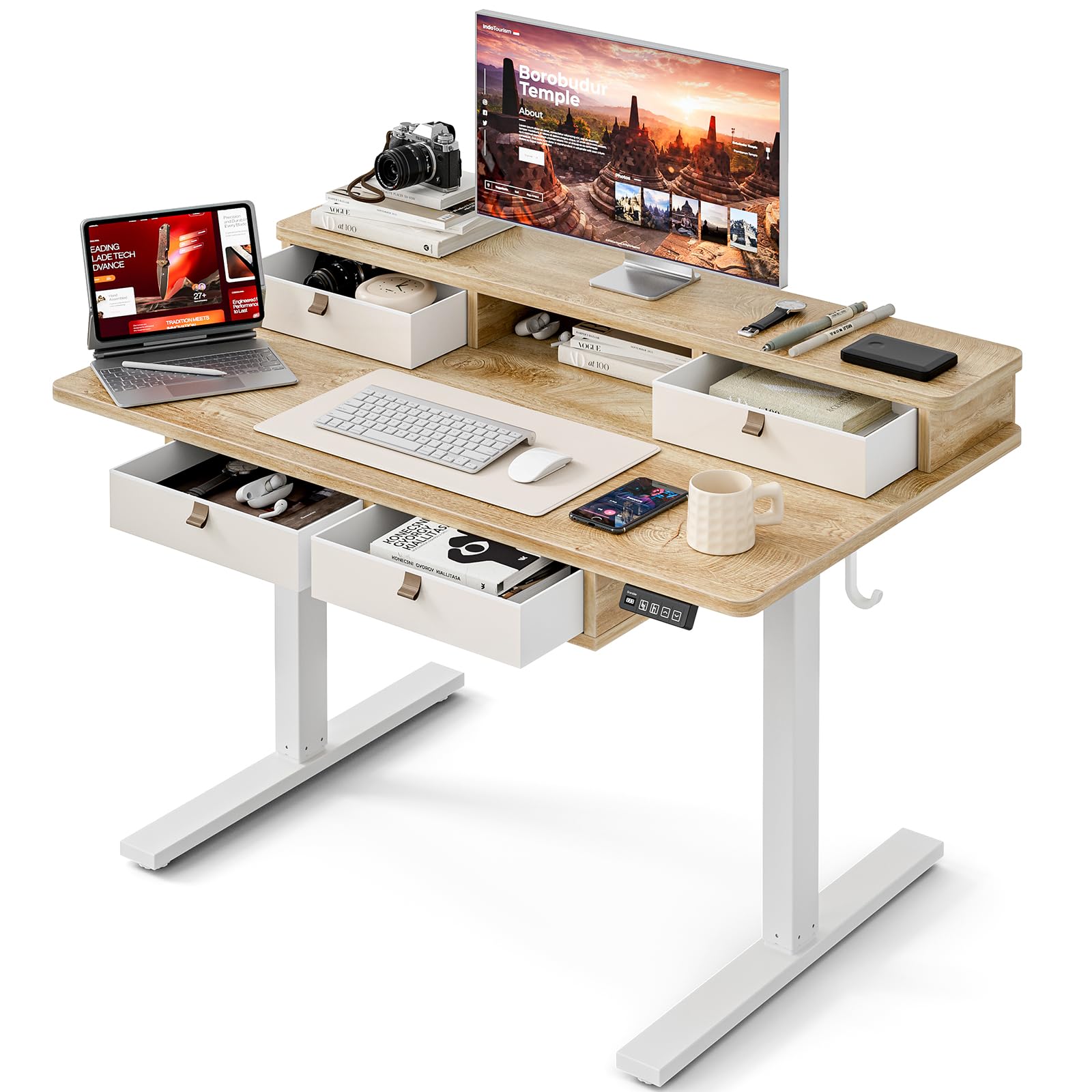 Grandder 47 Inch Electric Standing Desk with Four Drawers Sit to Stand Up Height Adjustable Desk with Storage