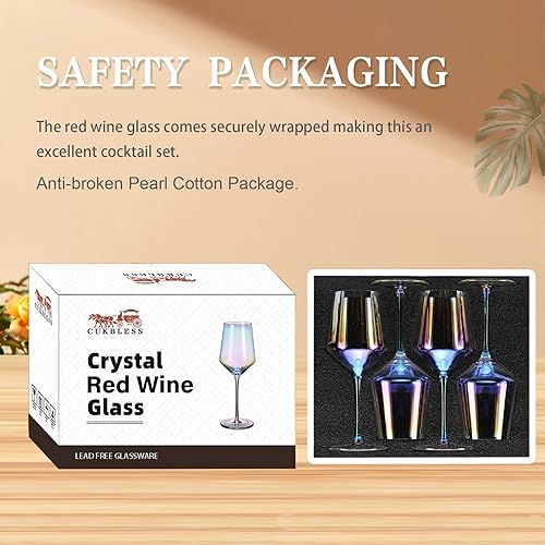 Miniatura 6 de CUKBLESS Juego de 4 copas de vino tinto iridiscentes sopladas a mano de 20 onzas, copas de tallo largo para vino tinto o blanco, para cumpleaños,