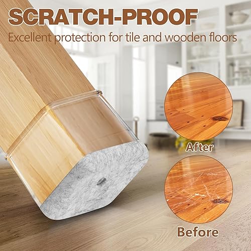 Miniatura 5 de 28 protectores cuadrados de suelo para patas de silla con parte inferior de fieltro envuelta, protectores de silicona para patas de silla para