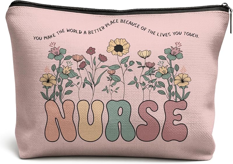 Necessaire de maquiagem DOFQZ Floral Rosa, com zíper, 20,07 cm x 18,29 cm x 0,76 cm, 1 unidade