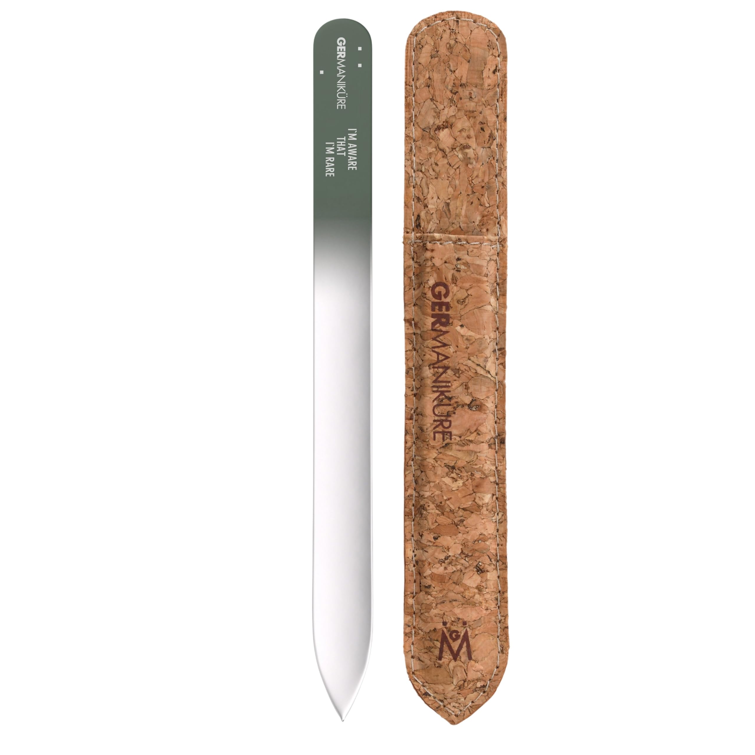 GERMANIKURE Glass Nail File in Cork Sleeve - I'm Aware that I'm Rare - Professional Crystal Nail File for Natural Nails - Ideal Manicure & Pedicure