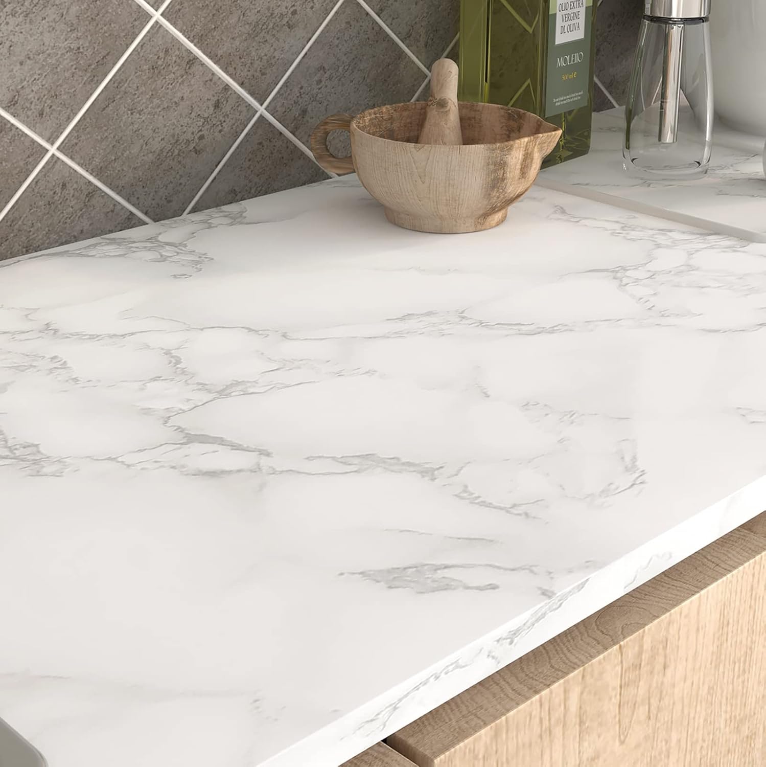 LACHEERY 36"x160" Grey Marble Contact Paper for Countertops Waterproof 36 Inch White Marble Peel and Stick Wallpaper Matte Marble Sticker Countertop Contact Paper 36 Inch Wide for Kitchen Desk Walls