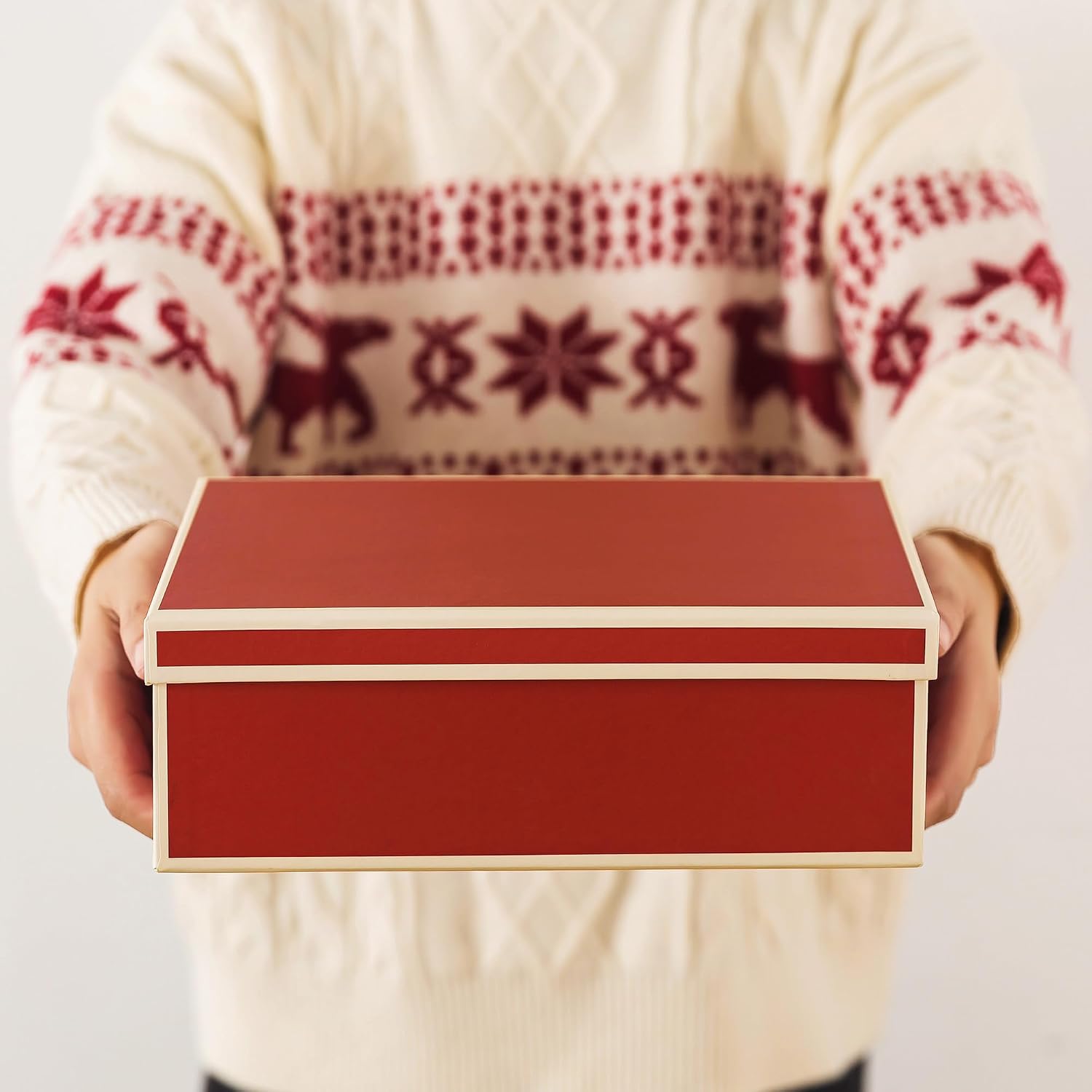 Soul & Lane Christmas Boxes with Lids - Set of 10, Festive Red Gift Boxes for Presents, Decorative Cardboard Holiday Storage