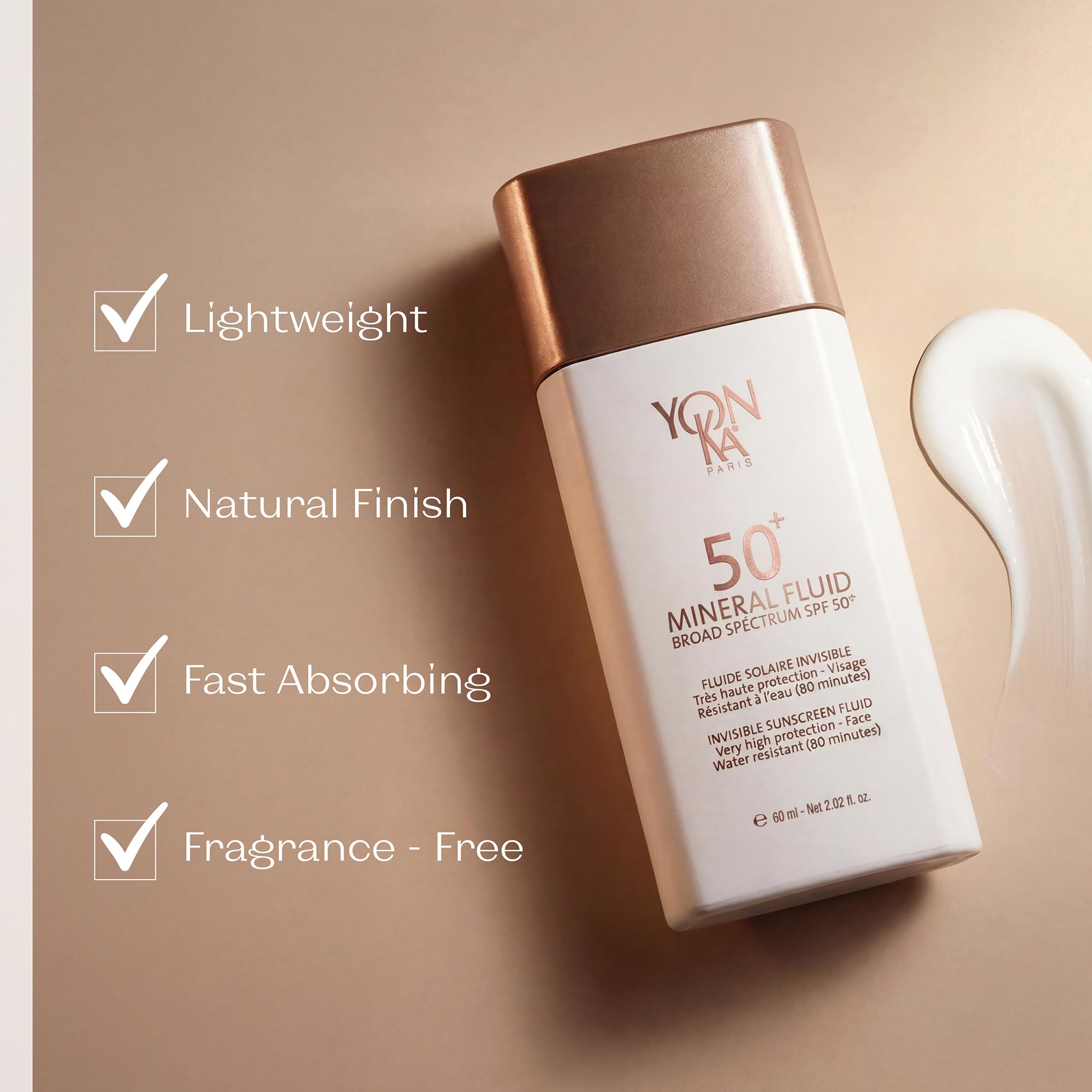 YONKA PARIS SPF 50 Mineral Fluid | Weightless Sheer Sunscreen No White Cast | 100% Non Nano Zinc Oxide Niacinamide | Fragrance Free Water Resistant | Daily Facial Sun Protection