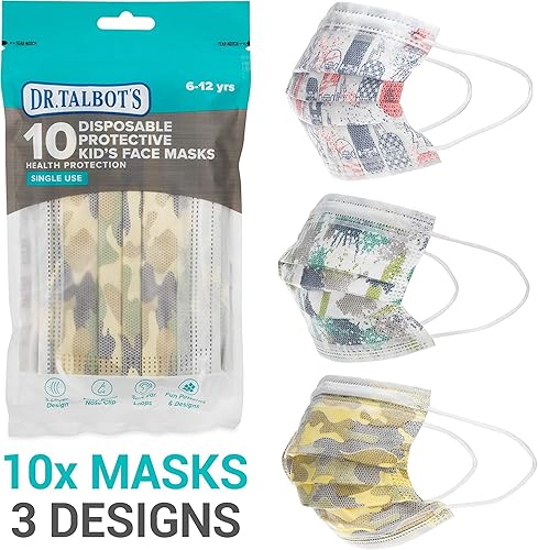 Miniatura 7 de Dr. Talbot's - Mascarilla desechable para niños para salud personal por Nuby, paquete de 20, 10 niños y 10 niñas, 6-12 años, las impresiones pueden