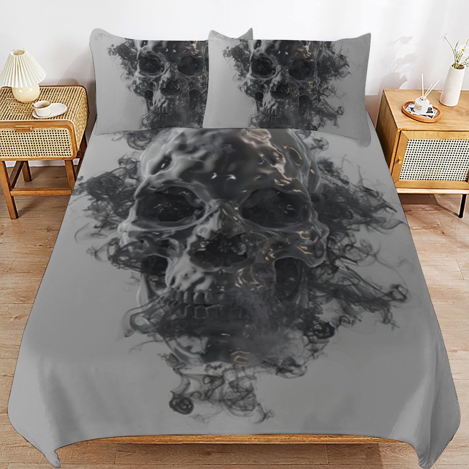 Funda nórdica de calavera gótica esqueleto de microfibra con funda de almohada cama