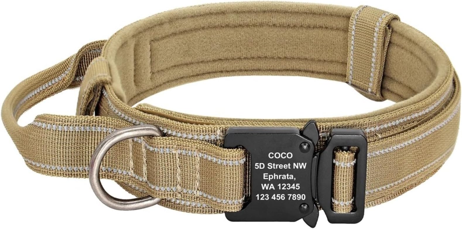 With Quick Control Handle Military Tactical Adjustable Nylon Dog Collar Personalised Reflective Dog Walking Training Collar,Khaki,M