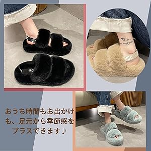 Amazon | [one's one] ワンズワン サンダル ファー 冬 もこもこ バック