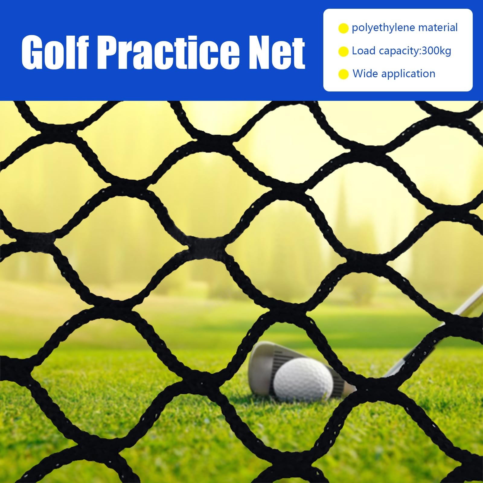 Siatka do ćwiczeń golfowych 3 x 3 m, pleciona linka Heavy Duty Square Net, siatka treningowa do golfa, baseballu, hokeja, do użytku wewnątrz i na zewnątrz, do ogrodu