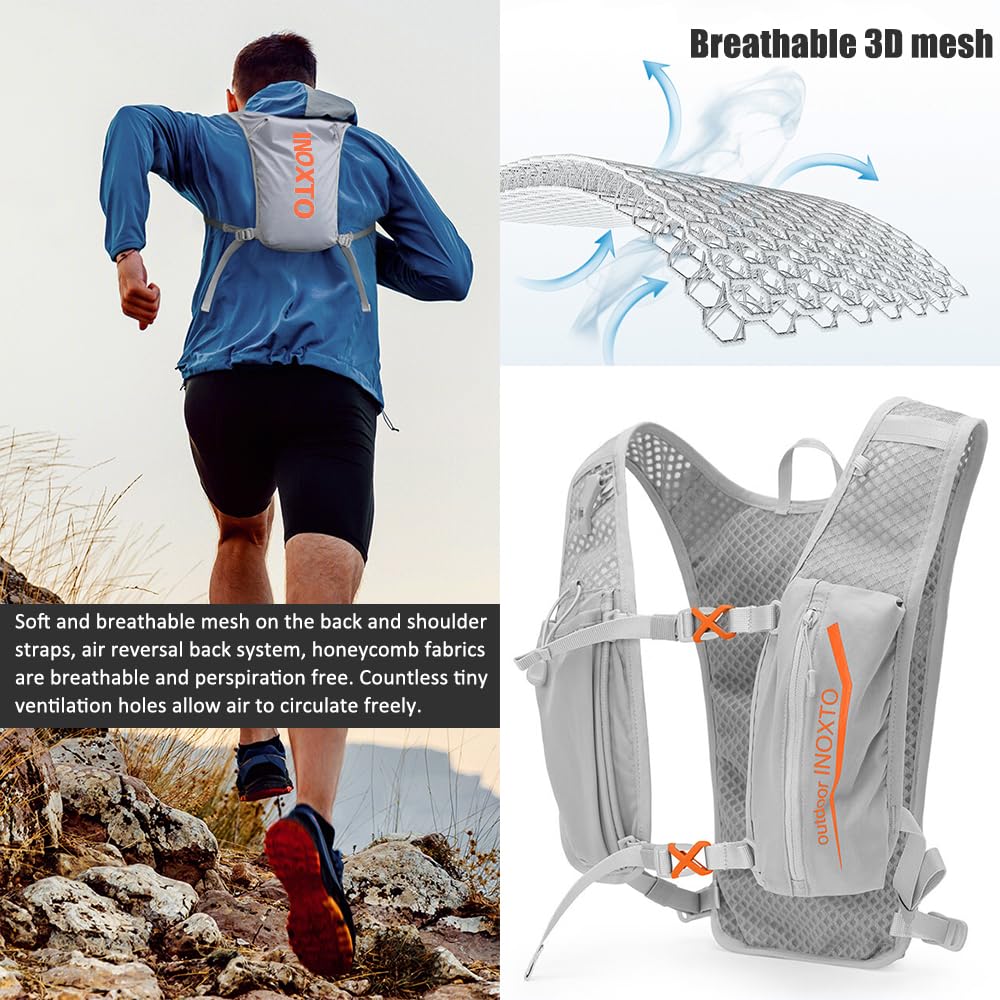 Zaino da corsa per idratazione, 5 l, leggero, con cinghie pettorali regolabili, gilet per l'idratazione da corsa, con sacca d'acqua o fiaschetta morbida
