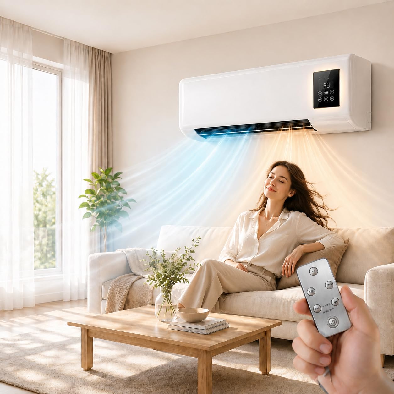 Tragbare Klimaanlage für Kühlung und Heizung, ohne Bohren, platzsparend