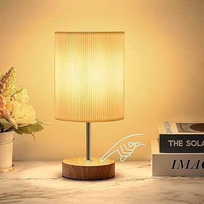 Aomeya Bedside Lamps, Touch Control Table Lamp 3-Way Dimmable Small Lamp with 3D Pleats Fabric Shade LED Minimalist Nightstand Warm White for Christmas Xmas Bedroom Living Room(Bulb Included)
