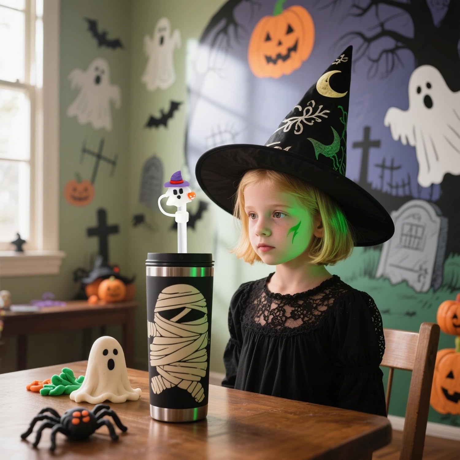 6PCS Straw Toppers for Stanley Cups,Boo Basket Stuffers for Women Men,Reusable Cute Ghost Drinking Straw Cover Cap Silicone Topper,Halloween Straws Toppers for Stanley Cup,Halloween Gifts - Image 6