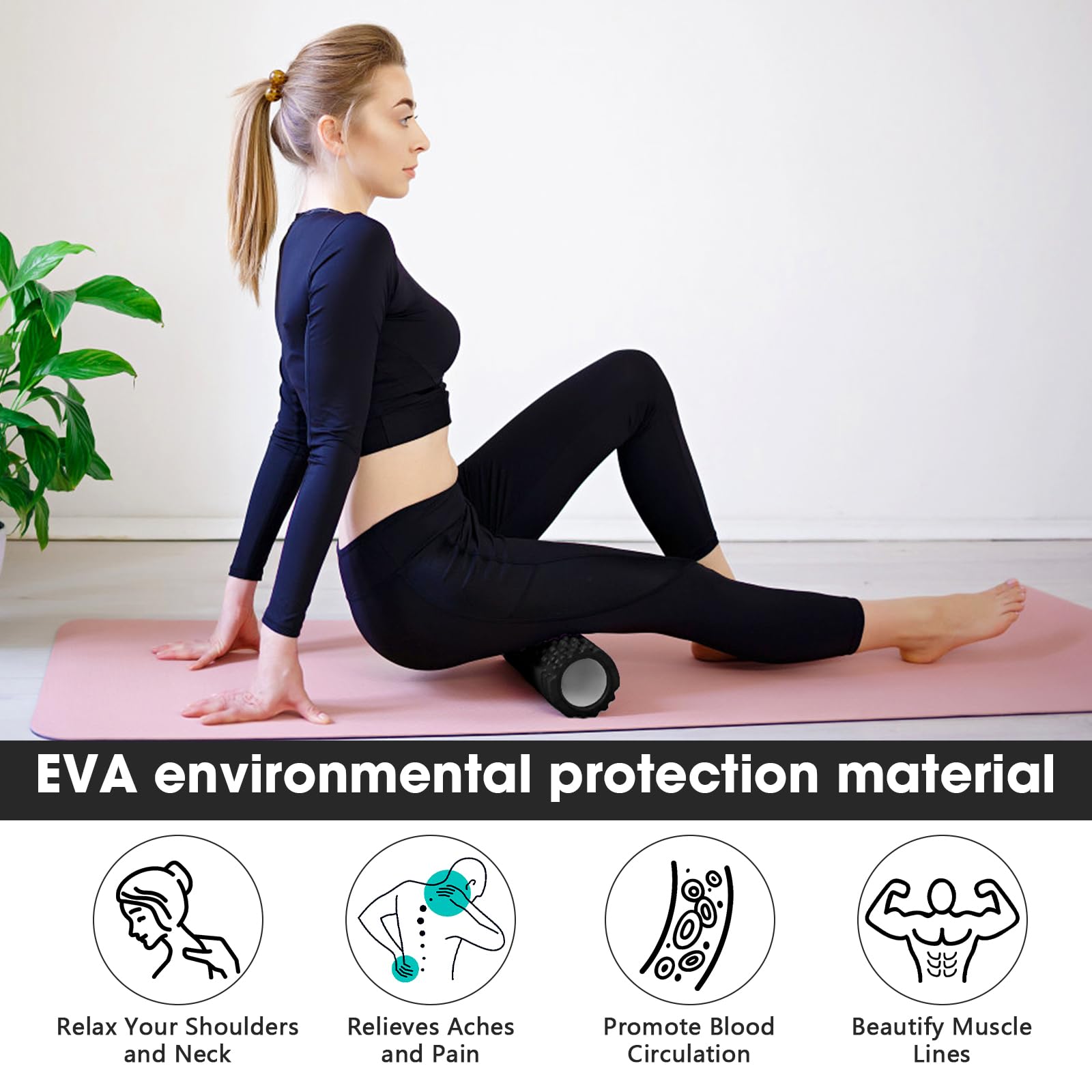 Foam Roller, Roller Pilates per Tensione Muscolare Rullo Massaggio Muscolare, 30×8cm Rivitalizza il Tuo Corpo Sulla Colonna Vertebrale e Sulle Gambe