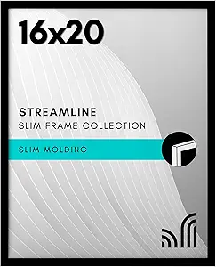 Americanflat 16x20 Picture Frame with Polished Plexiglass - Streamline Collection - Thin Border Picture Frame for Wall Display - Hanging Hardware Included - Black