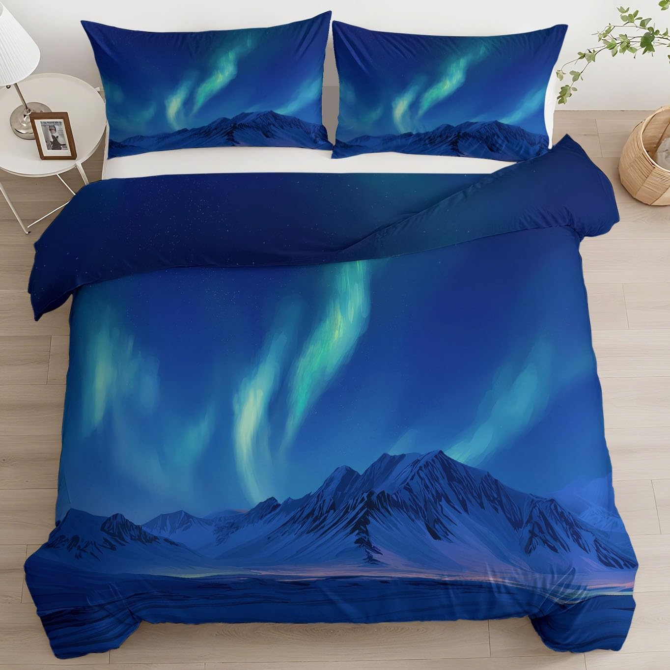 Parure de lit mountains et ciel étoilé pour une chambre ambiance chalet de montagne