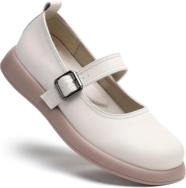 QJN Mary Jane Shoes Women Flat Comfortable Dressy Casual Ladies Office Work Shoes