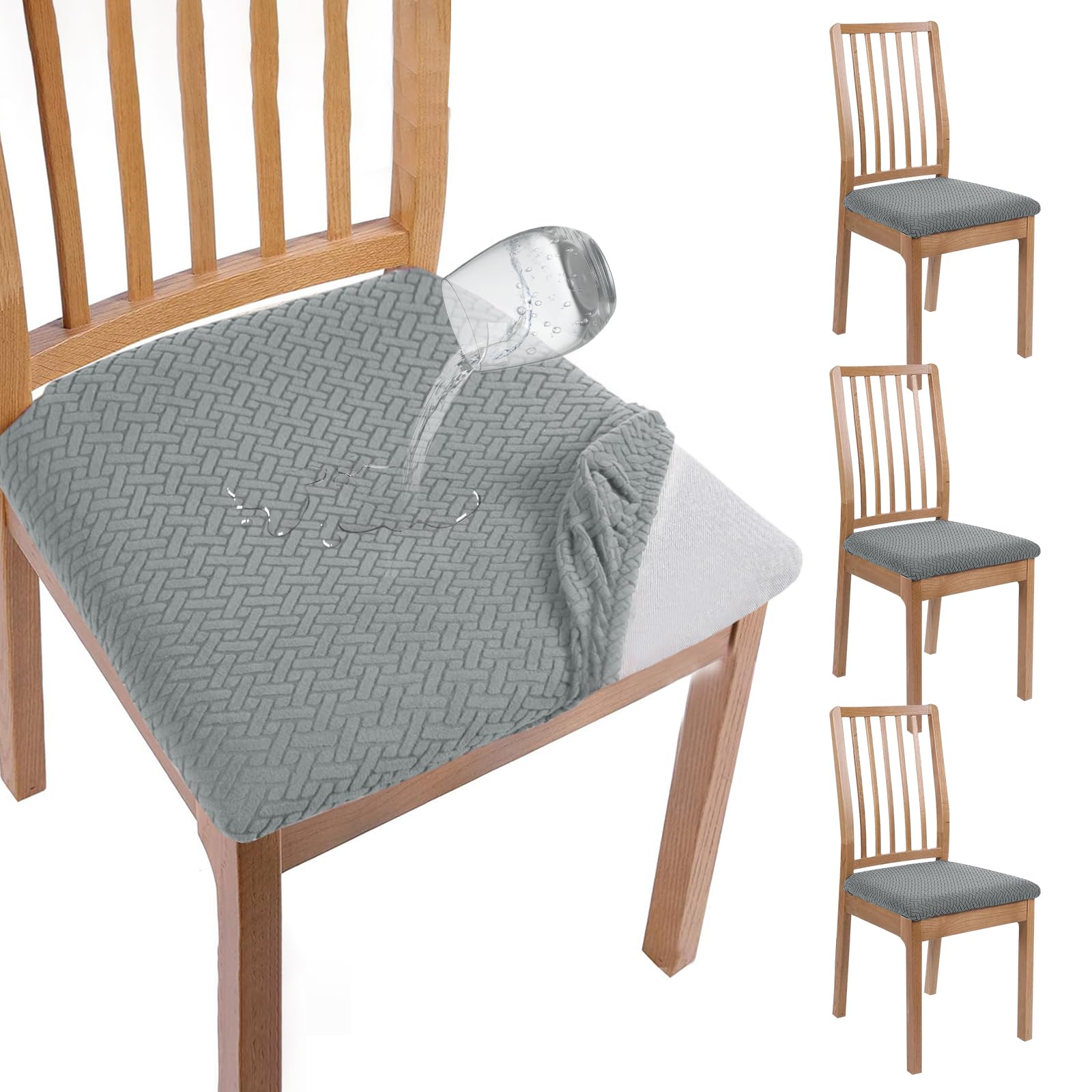 4 Pezzi coprisedie senza schienale,Coprisedie Elasticizzato Universali,coprisedia impermeabili per banchetti, cucina, feste, hotel (Grigio)
