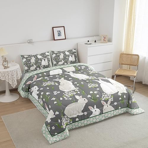Miniatura 2 de Feelyou Juego de ropa de cama de conejo para niños, tamaño individual, juego de edredón de conejo, edredón de edredón para niñas y mujeres, edredón