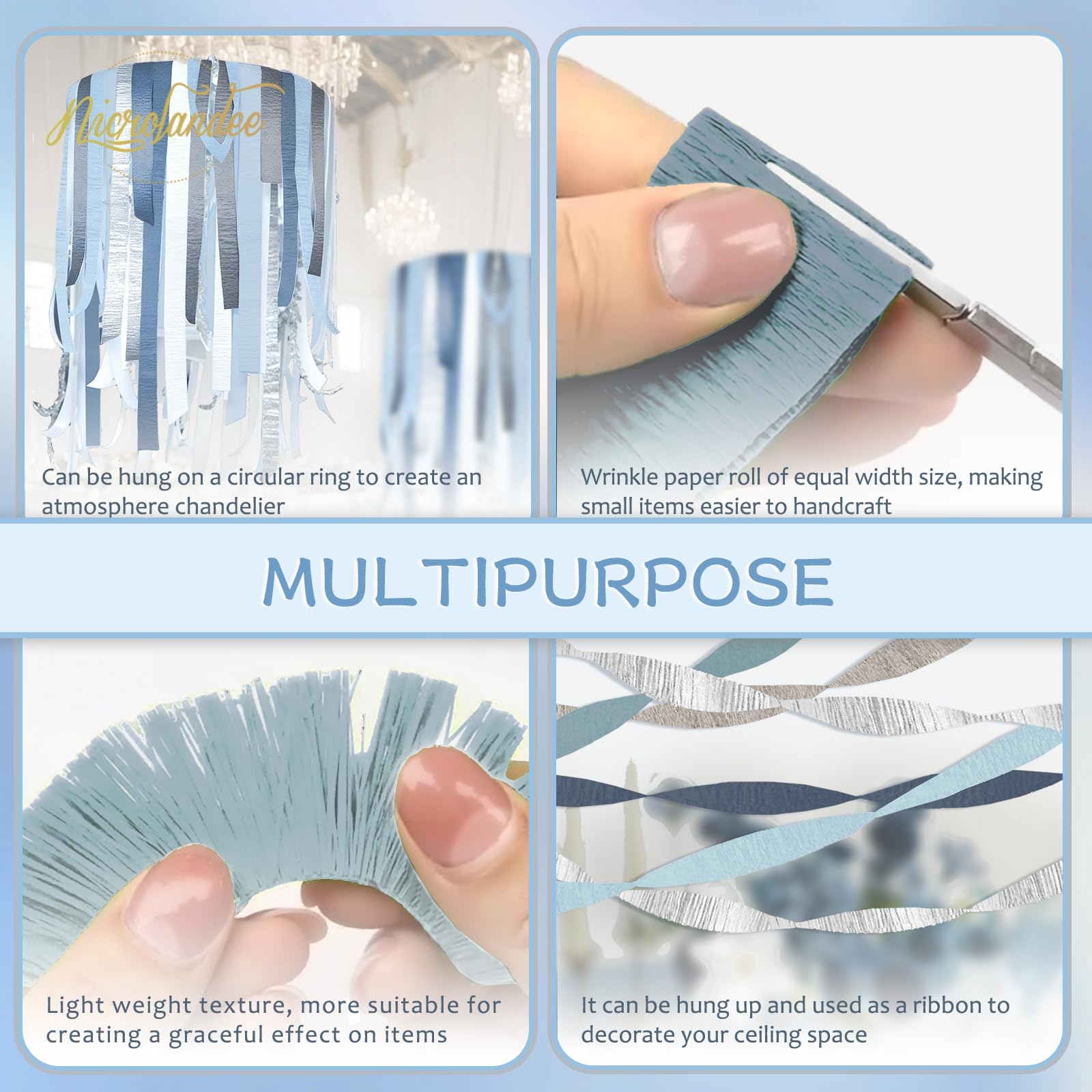 NICROLANDEE 5 rotoli di carta crespa blu polveroso grigio argento per decorazioni di nozze, ghirlanda di carta decorazione per qualcosa di blu, addio al nubilato, sfondo per baby shower