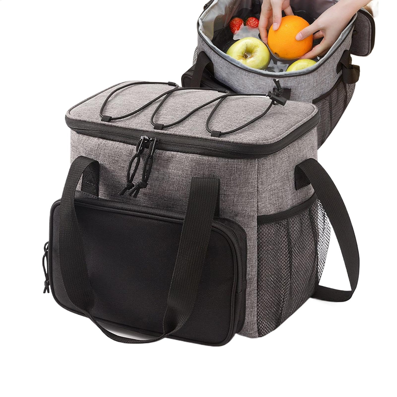 Duży pojemnik na lunch dla kobiet, miękki pojemnik dla dorosłych, , partycjonowany design, idealny na zakupy, kemping, do pracy, na piknik i do organizacji posiłków, 30 x 18 x 16,54 cm