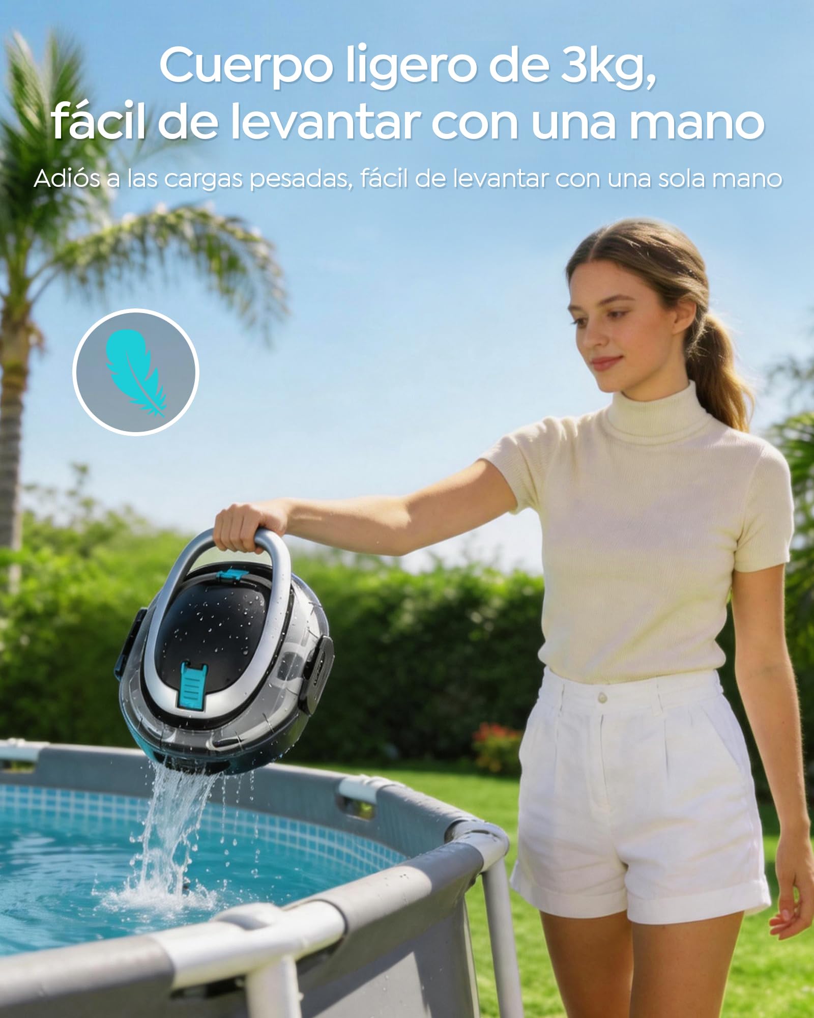 S2 Robot Piscina Senza Fili,Doppia Filtrazione, Negro Carbón | Automatica 90 Min robot piscina fuori terra, Doppio Motore,Parcheggio Automatico ,per piscine fino a 80 m²