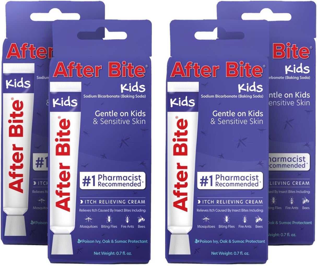 After Bite Kids - Bug Bite Itch Relief for Kids with Sodium Bicarbonate - Ideal for Mosquito Bites, Fire Ant Bites, Bees & More - Portable Cream Formula - 0.7 oz (4 Pack)