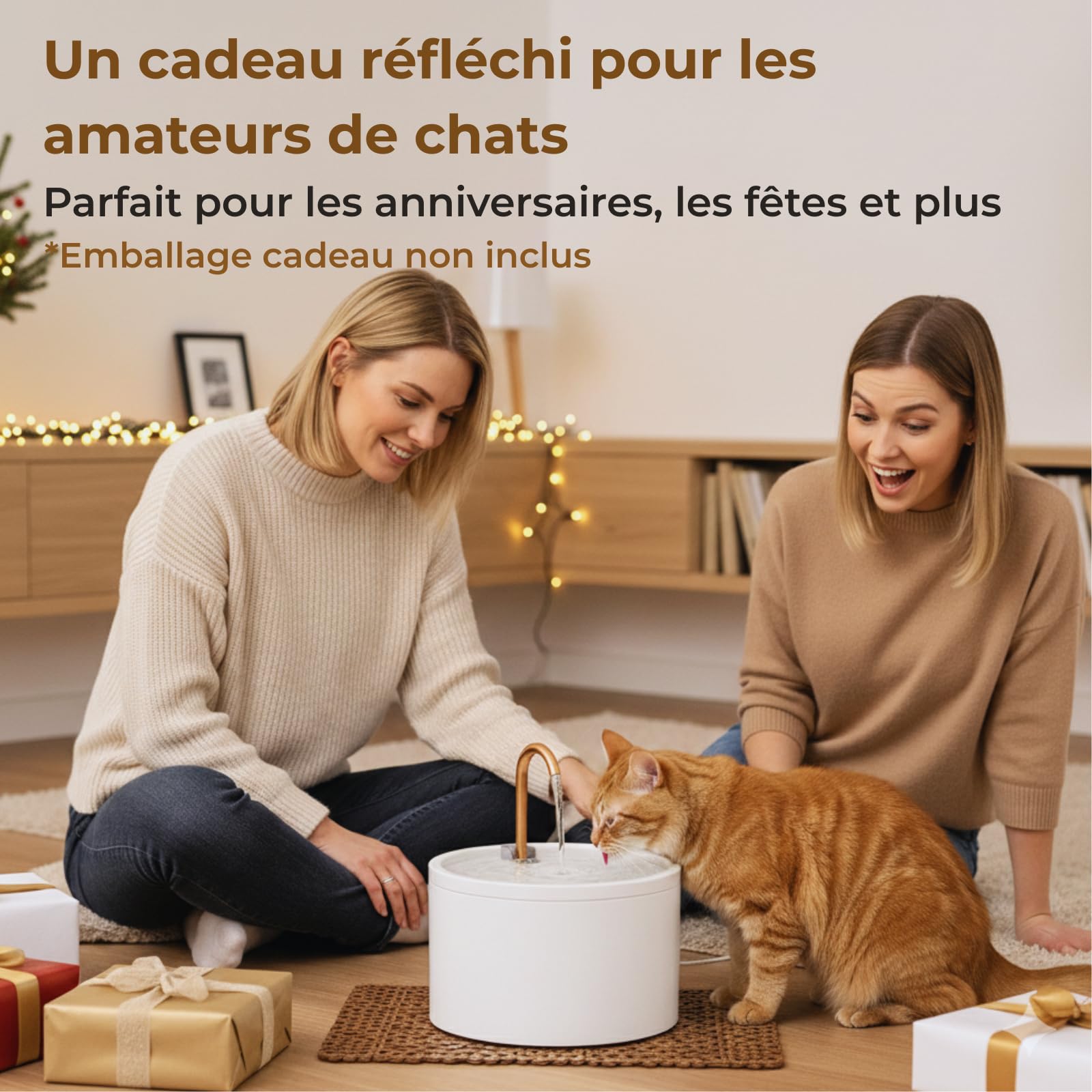 Fontaine à Eau Chat en céramique, capacité 2,1 L avec Bec en cuivre, Fontaine à Eau pour Chat silencieuse et hygiénique, Design élégant et Facile à Nettoyer, Blanc