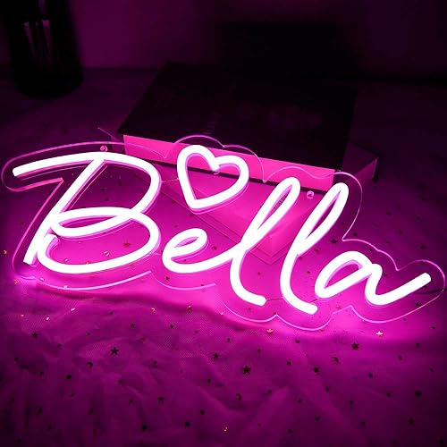 Miniatura 2 de Letrero de neón grande con nombre de Bella para decoración de pared, luz LED de neón para dormitorio de niños, decoración de fiesta de cumpleaños,