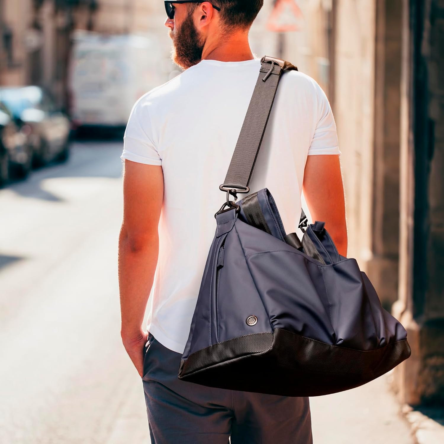 Sport Duffle Weekender Bag, Large Capacity, Water Resistant Travel Gym Bag with Shoe Pouch, Blue-black, Gifts for Christmas