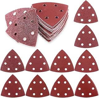 Glarks 50-Pieces 90mm / 3.5 Inch Triangle Mouse Detail Sander Sandpaper Sanding Paper Hook and Loop Assorted 40/60/80/120/180/240/400/600/800/1000 Grits for Random Orbital Sander(6 Holes)