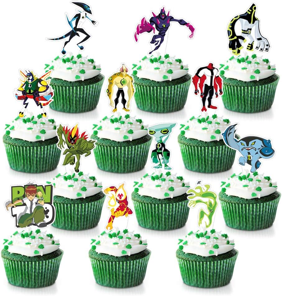 24 Decorations for Ben 10 Cupcake Toppers Birthday Party Supplies Cake Topper for Children