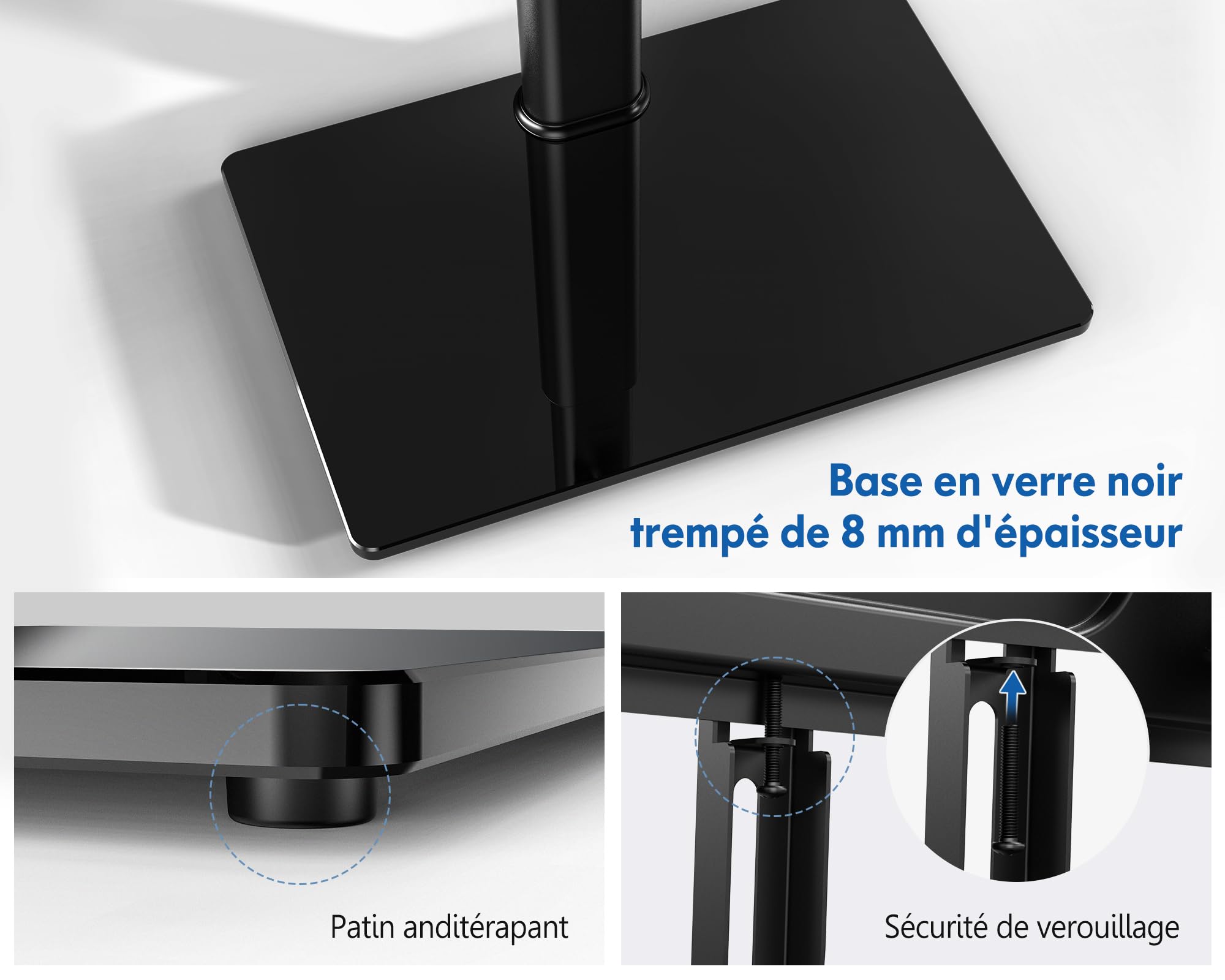 FITUEYES Support TV sur Pied, avec Base en Verre Trempé, 32-65 Pouces