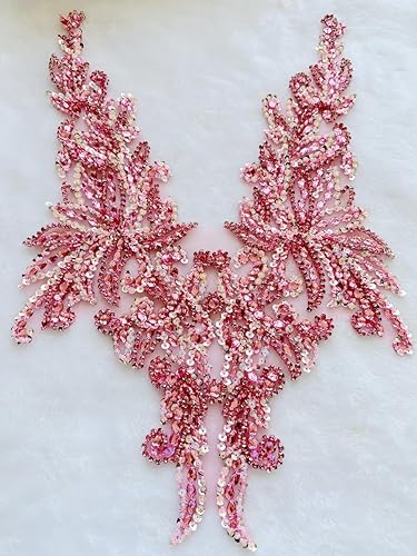 Miniatura 23 de Zbroh Parche multicolor de diamantes de imitación cosidos a mano, accesorios de manualidades para vestido de novia de niña, 14 x 20 pulgadas Champán