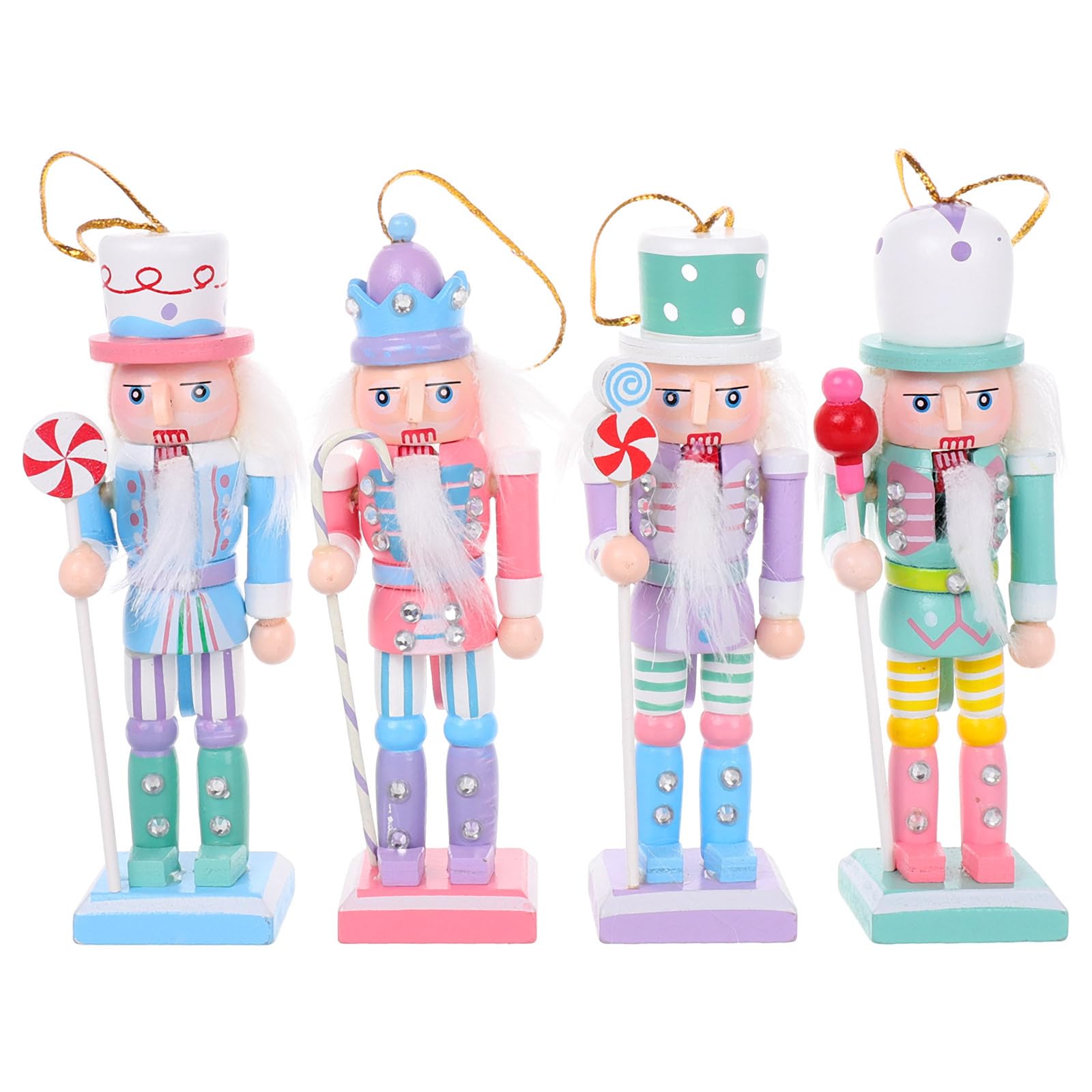 VOSAREA 4pcs Christmas Nutcracker Ornaments Wooden Hanging Nutcrackers Figures Nutcrackers Soldier Decorations Traditional Holiday Decor for Xmas Tree Shelf Table Christmas Decor