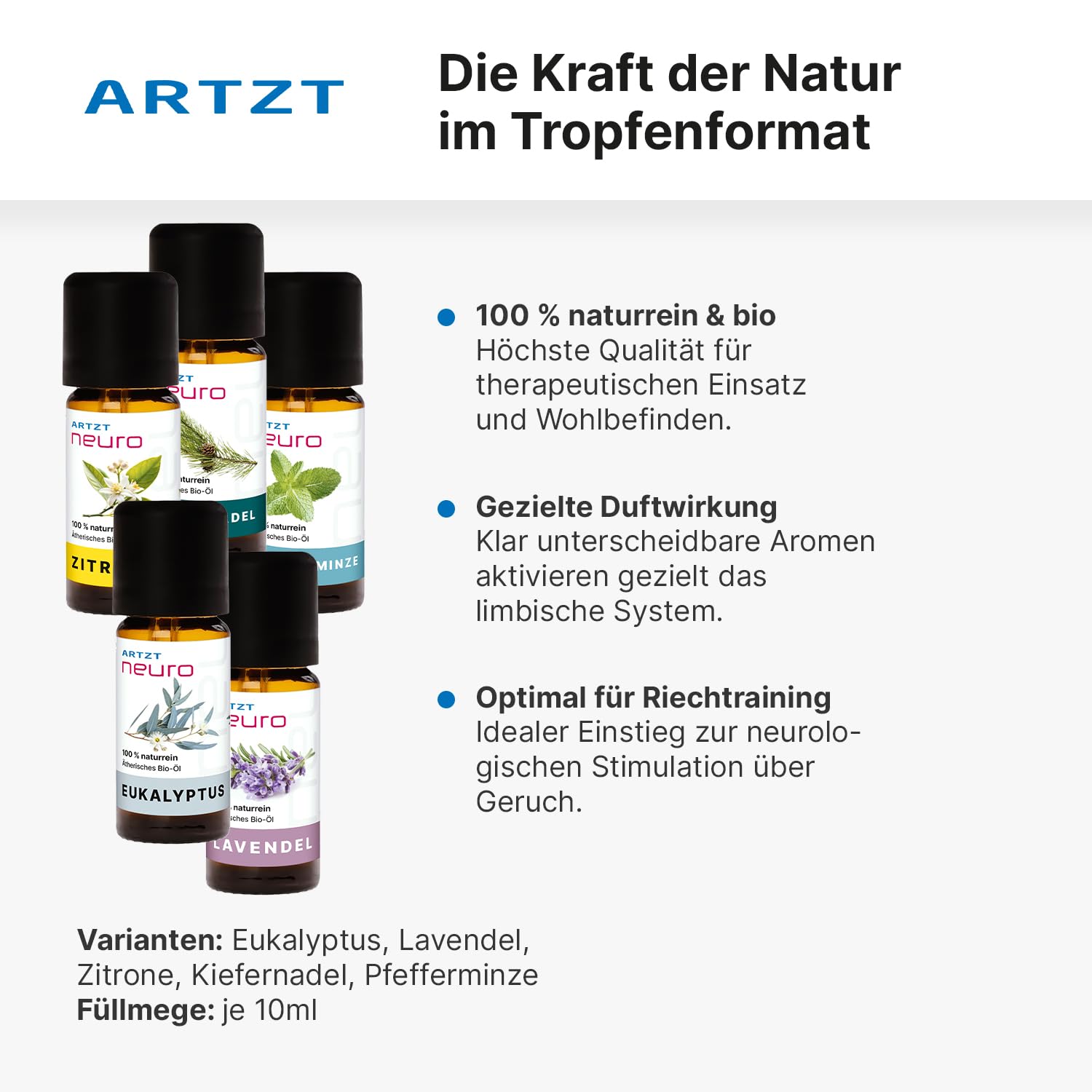 Duftöl Set 5 x 10 ml | Natürliche ätherische Öle Bio | Ätherische Öle naturrein | Riechtraining Set | Geruchstraining Set | Smell Training Kit | Aromatherapie | Essential Oils | Inkl. Etui