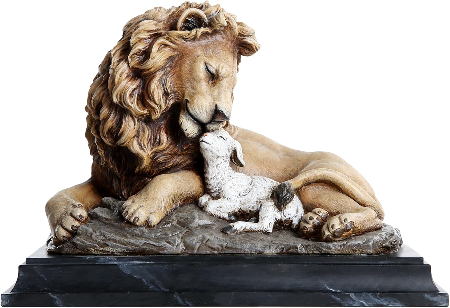 Resin Lion and Lamb Table Statue Home Decor, Christian Religious Gift (Brown)